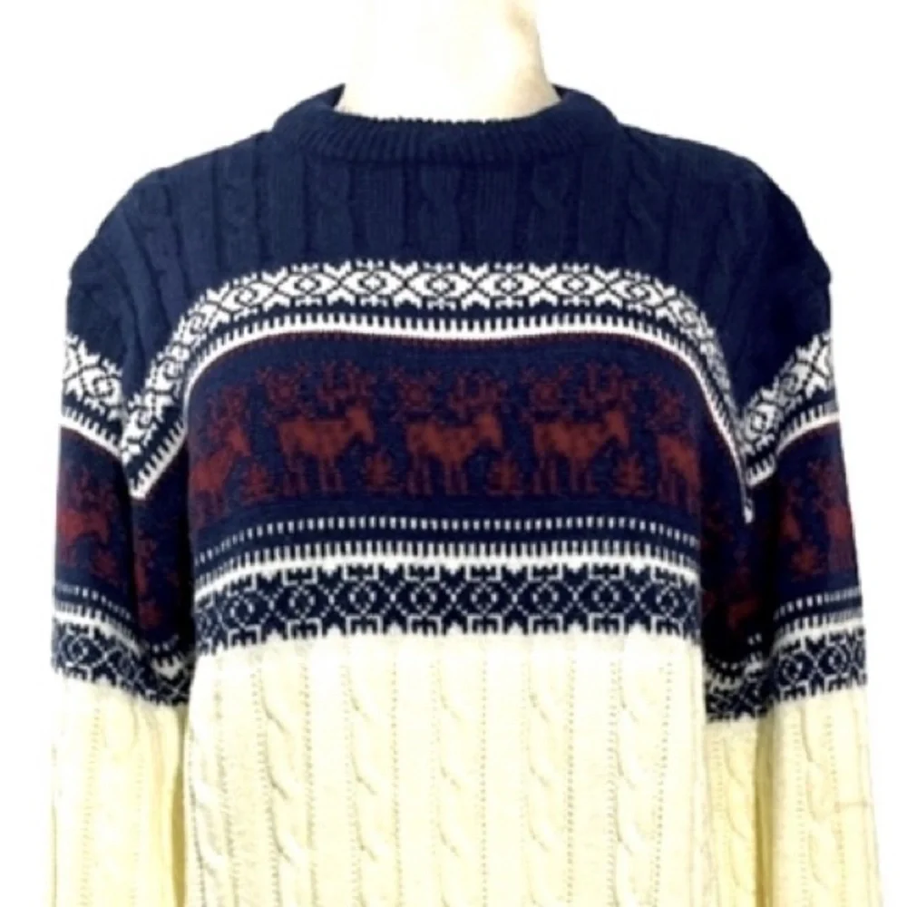 Rare Vintage Sweater Nordic Fair Isle Chunky Knit Winter Christmas Ski Crewneck